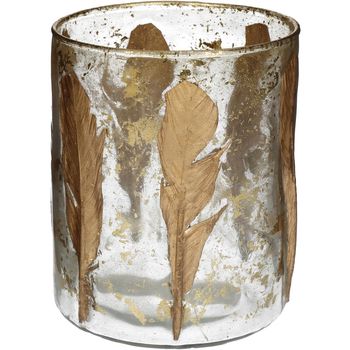 Candle Holder Feather Glass Gold 10x10x13cm