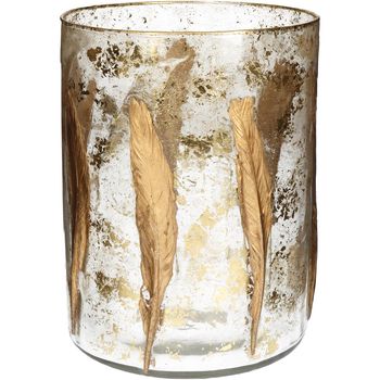 Kerzenständer Feder Glas Gold 15x15x20cm