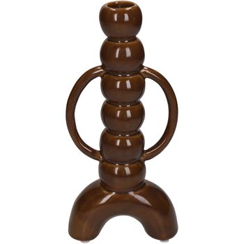 Candle Stick Fine Earthenware Brown 10x4.5x21.5cm