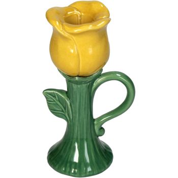 Candle Stick Rose Fine Earthenware Yellow 8.6x6.4x15.5cm