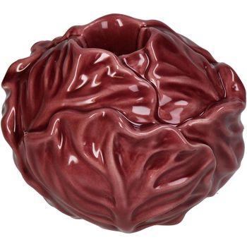 Candle Stick Cabbage Fine Earthenware Red 9.2x9.2x7.4cm