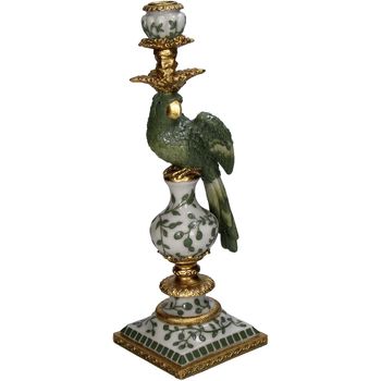 Candle Stick Bird Polyresin Green 13x13x39cm