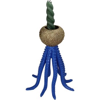 Candle Stick Octopus Polyresin Blue 16x16x20cm