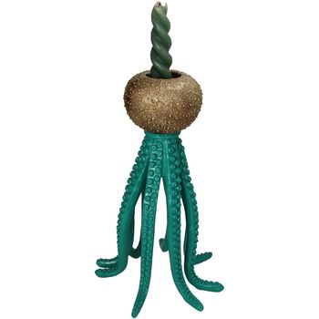 Candle Stick Octopus Polyresin Turquoise 17.5x17.5x27.5cm