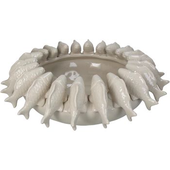 Bowl Fishes Stoneware Ivory 37.5x37.5x15cm