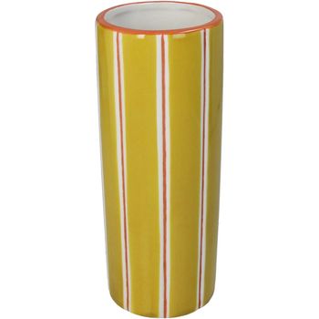 Vase Stripe Stoneware Multi 9.2x9.2x23.2cm Ocher