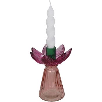 Candle Stick Flowers Glass Multi 11x11x14cm