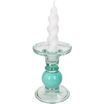 Candle Holder Glass Turquoise 9x9x13cm