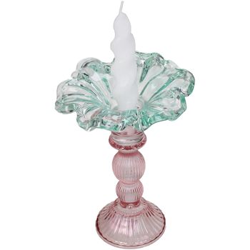 Candle Stick Glass Multi 14x14x19cm Blue-Pink