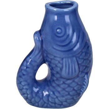 Vase Fish Stoneware Blue 8x5.5x11.3cm