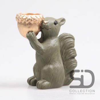 EEKHOORN MET WAXINEHOUDER CEMENT 14.5X8.5X16.3 CM OLIJFGROEN