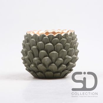 BLOEMPOT DENNENAPPEL CEMENT 14X14X11 CM  OLIJFGROEN