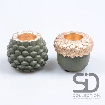 KANDELAAR EIKEL CEMENT 2 ASS 9X9X7.5 CM OLIJFGROEN