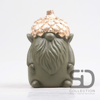 GNOME MET EIKEL CEMENT 12X11.5X18.7 CM OLIJFGROEN