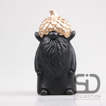 GNOME MET EIKEL CEMENT 15X14.5X29.7 CM ZWART