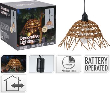 HÄNGLICHE LAMPE PE RATTAN D23 H19CM (ohne 4X AA BATT.)