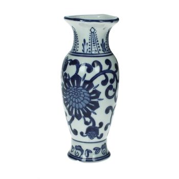 Vase Porcelain Blue/White 7X7X17.5cm