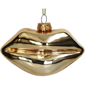 Ornament Lips Glass Gold 9.4cm