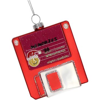 Ornament Floppy Disk Glass Red 8.9cm