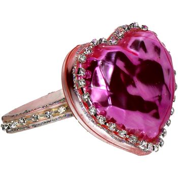 Ornament Ring Heart Glass Pink 10.2cm