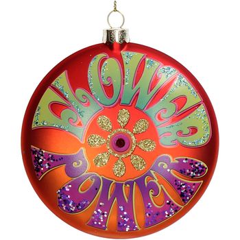 Ornament Disc Flower Power Glass Orange 10.8cm