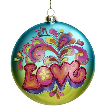 Ornament Disc Love Glass Blue 10.8cm