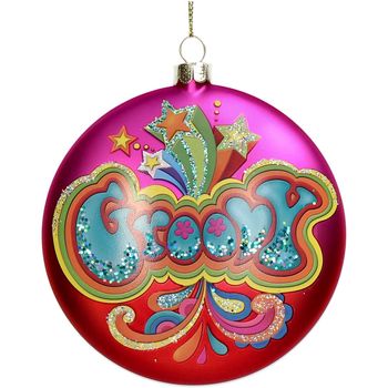 Ornament Disc Groovy Glass Pink 10.8cm