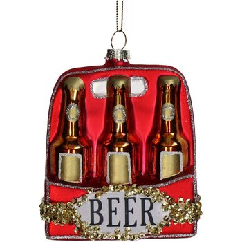 Ornament Beer Pack Glass Red 10cm