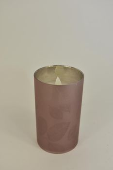 LED kaars in glas blad 12,5cm roze (excl. 3xAAA batterij)