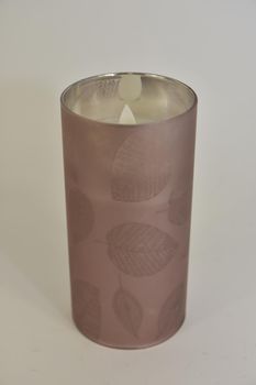 LED kaars in glas blad 15cm roze (excl. 3xAAA batterij)