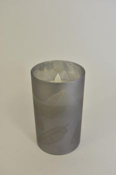 LED kaars in glas blad 12,5cm zilver (excl. 3xAAA batterij)