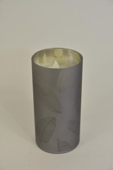 LED kaars in glas blad 15cm zilver (excl. 3xAAA batterij)