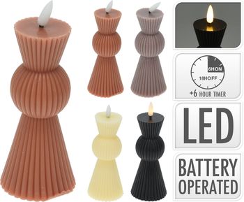 LED KAARS D6,5 H14,5CM GERIBBELD 4 ASS. KLEUR INCL 1X CR2032