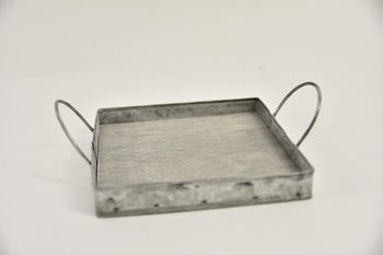 Tablett quadratisch Zink/Holz mit Ohren 15x15x2/5,5cm grau-wash