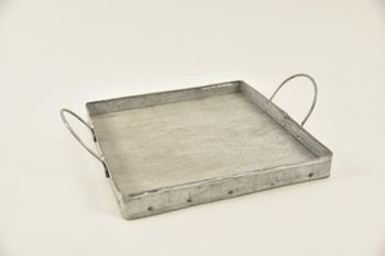 Dienblad vierkant zink/hout met oren 18x18x2/5,5cm grey-wash