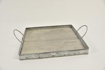 Dienblad vierkant zink/hout met oren 22x22x2/5,5cm grey-wash