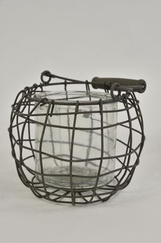 Draadmand met hengsel en glas grijs D12 H11/20cm