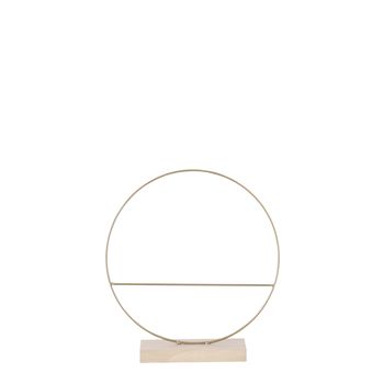 Decoratie cirkel op houten voet met spijl goud - b7xd30cm