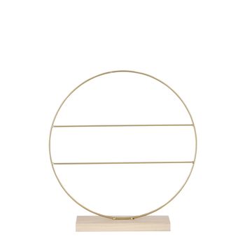 Decoratie cirkel op houten voet met spijlen goud - b8xd40cm