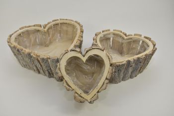 Set/3 schorsbakken hartvorm 35x25x12cm naturel