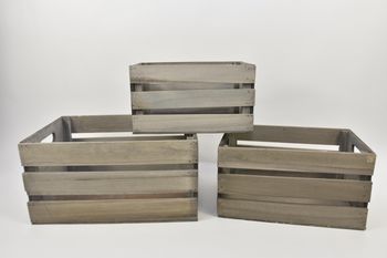 Set/3 houten kistjes grijs L35/30/25 B25/20/15 H18/16/13,5cm