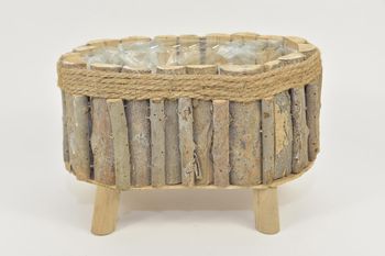 Planter houtjes ovaal op pootjes 28x18x17cm grijs/naturel