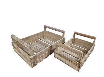 Set/2 Krat/Dienblad 35x25x14cm hout naturel-wash