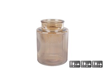 Vaas/windlicht "Niamh" S luster amber glas 13x13x17cm
