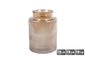 Vaas/windlicht "Niamh" L luster amber glas 15x15x21cm