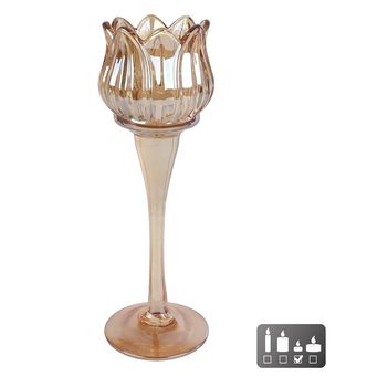 Theelichthouder "Tulip" L luster amber glas 7x7x22cm