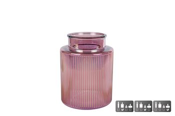 Vaas/windlicht "Niamh" S luster paars glas 13x13x17cm