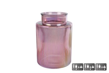 Vaas/windlicht "Niamh" L luster paars glas 15x15x21cm