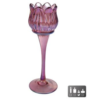 Theelichthouder "Tulip" L luster paars glas 7x7x22cm