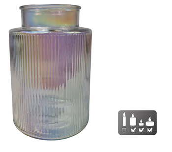 Vaas/windlicht "Niamh" L ion pearl glas 15x15x21cm